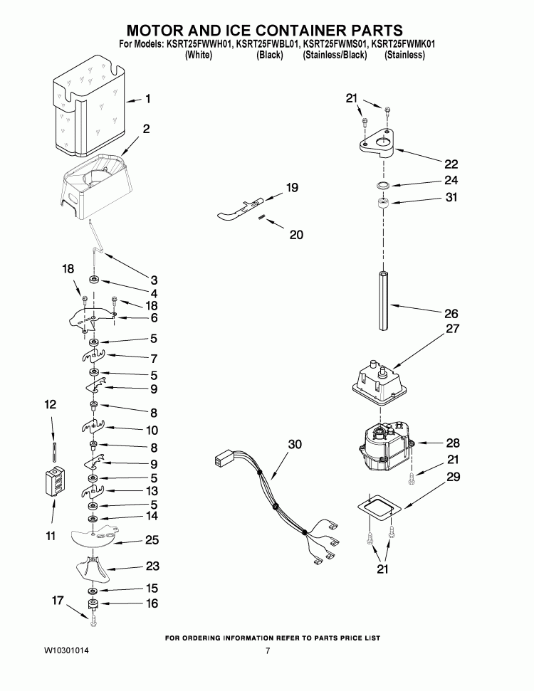 MOTOR AND ICE CONTAINER PARTS Diagram and Parts List for KSRT25FWMS01  KitchenAid Refrigerator