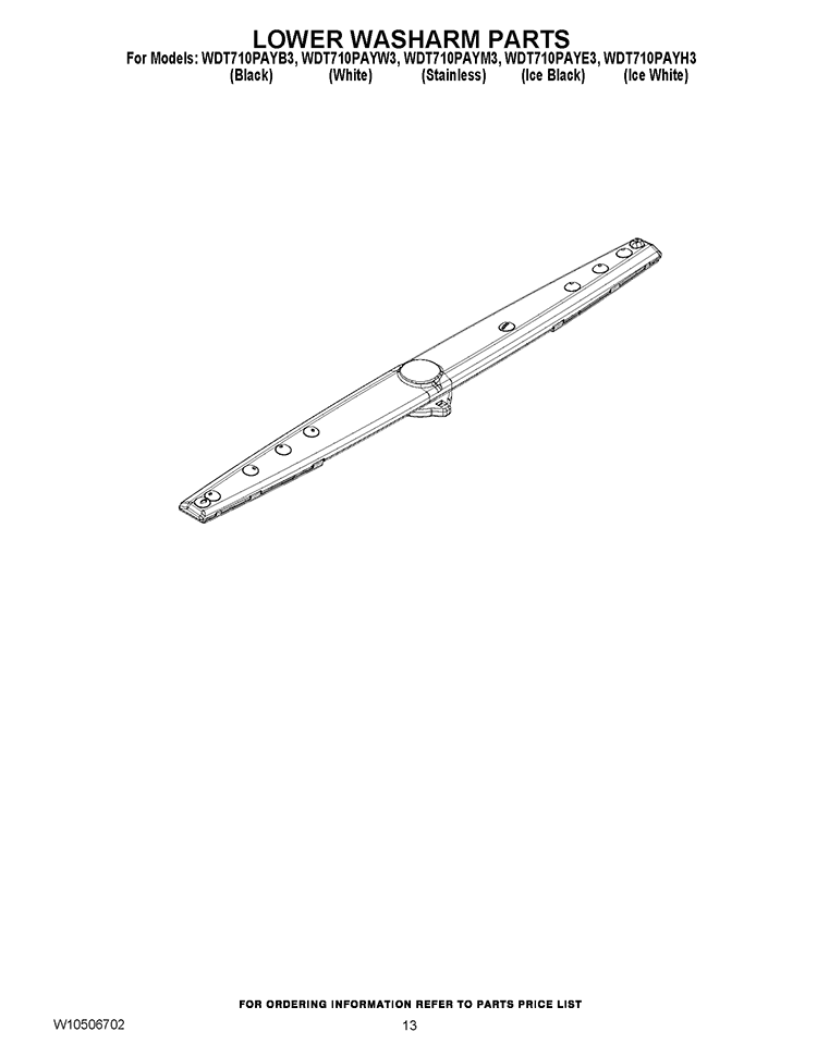 LOWER WASHARM PARTS Diagram and Parts List for WDT710PAYB3  Whirlpool Dishwasher