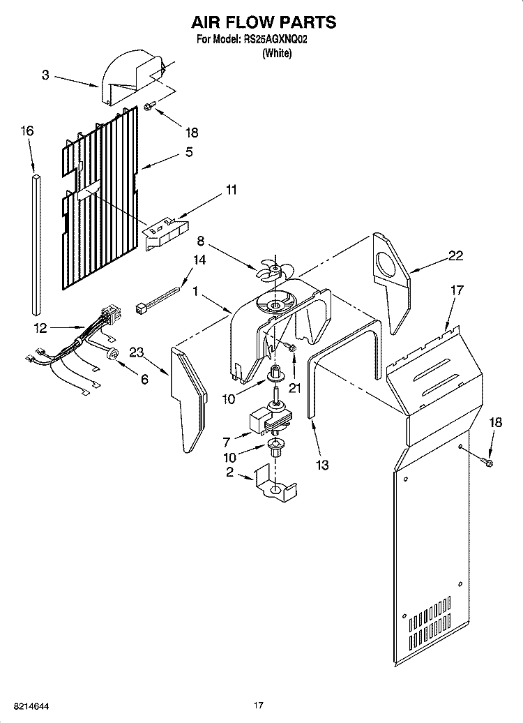 AIR FLOW PARTS Diagram and Parts List for RS25AGXNQ02  Roper Refrigerator
