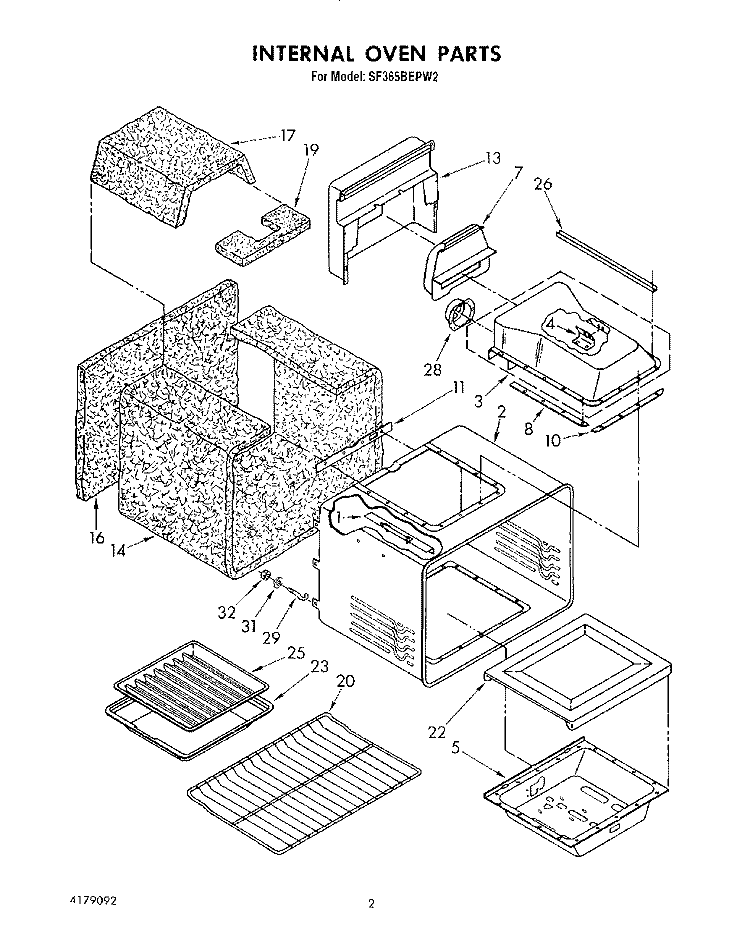 INTERNAL OVEN Diagram and Parts List for SF365BEPW2  Whirlpool Range