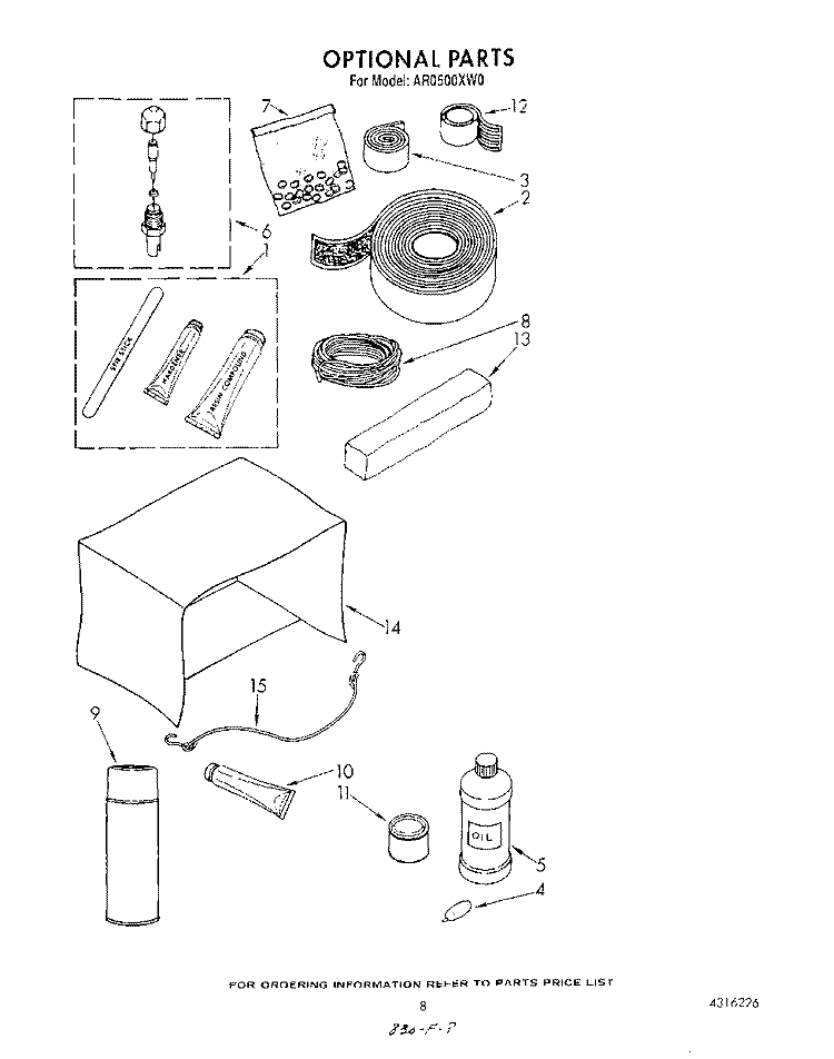LIT/OPTIONAL Diagram and Parts List for AR0500XW0  Whirlpool Air Conditioner