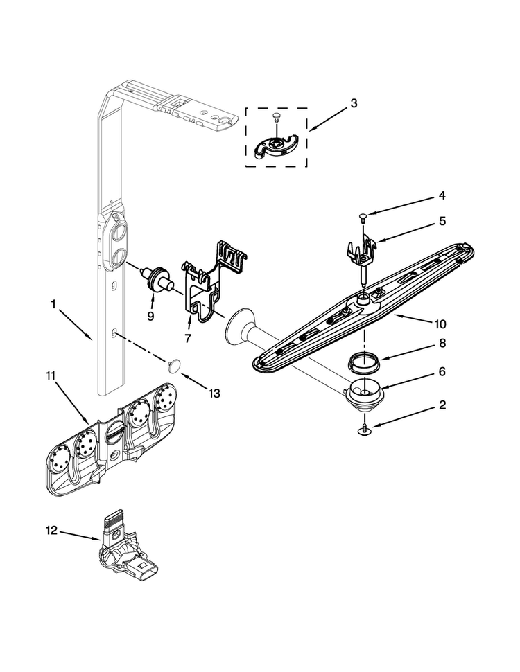 Upper Wash And Rinse Parts Diagram and Parts List for KUDS30SXSS9  KitchenAid Dishwasher