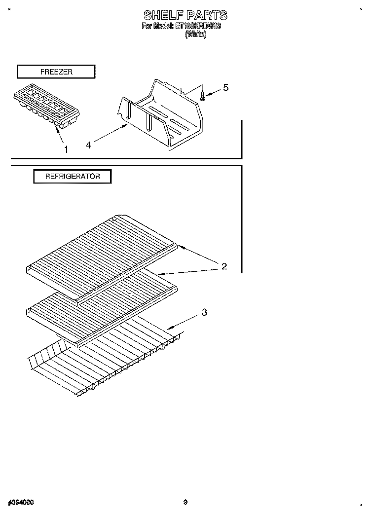 SHELF, LIT/OPTIONAL Diagram and Parts List for ET18SKRDW03  Whirlpool Refrigerator