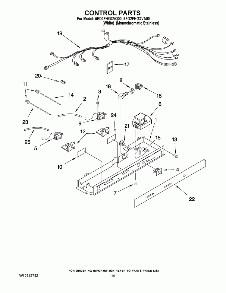 CONTROL PARTS Diagram and Parts List for 5ED2FHGXVQ00  Whirlpool Refrigerator
