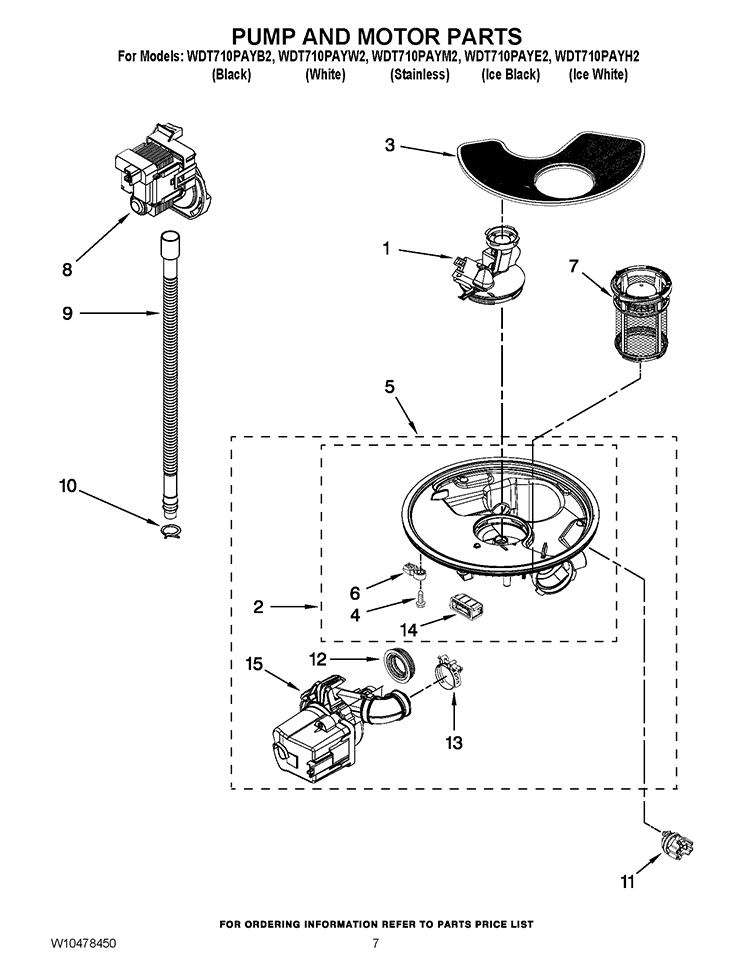 PUMP AND MOTOR PARTS Diagram and Parts List for WDT710PAYM2  Whirlpool Dishwasher