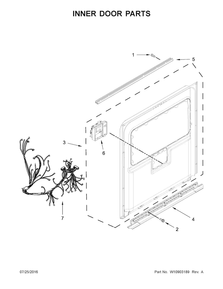 Inner Door Parts Diagram and Parts List for KDTM384ESS1  KitchenAid Dishwasher