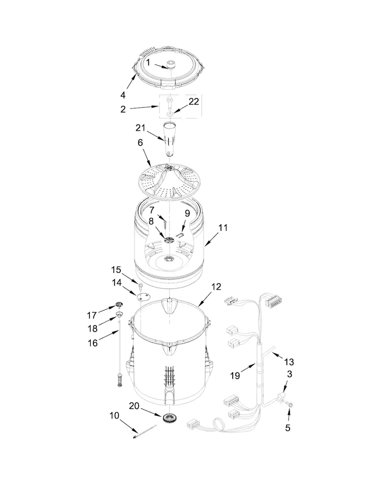 Basket And Tub Parts Diagram and Parts List for 11022342510  Kenmore Washer