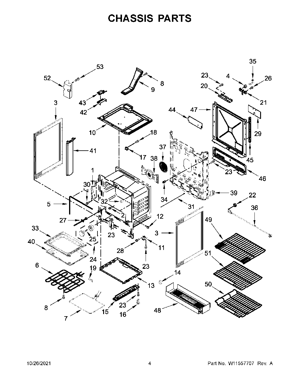 Chassis Parts Diagram and Parts List for YKSEG700ESS4  KitchenAid Range
