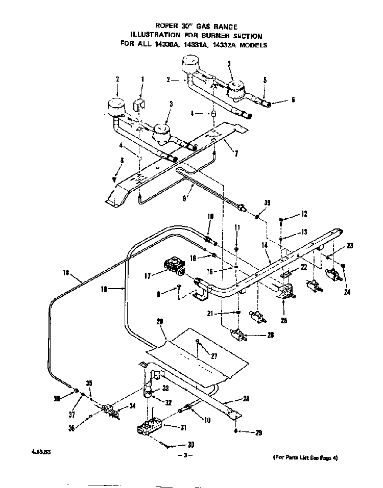 Burner Diagram and Parts List for 1433*0A  Roper Range
