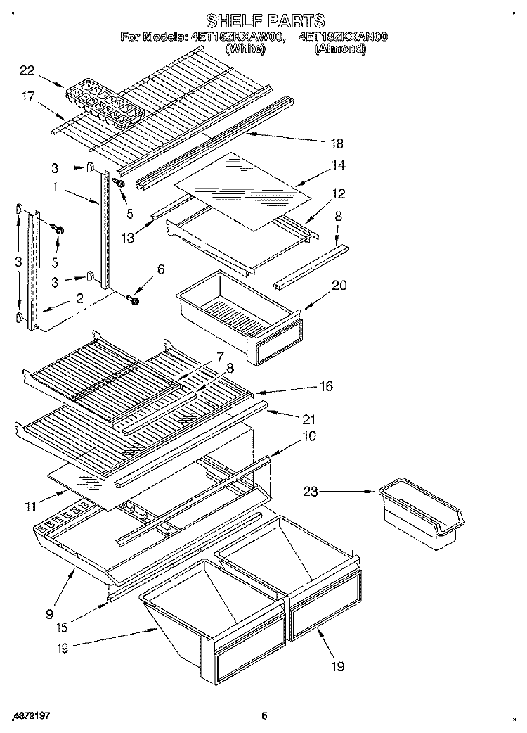 SHELF Diagram and Parts List for 4ET18ZKXAW00  Whirlpool Refrigerator