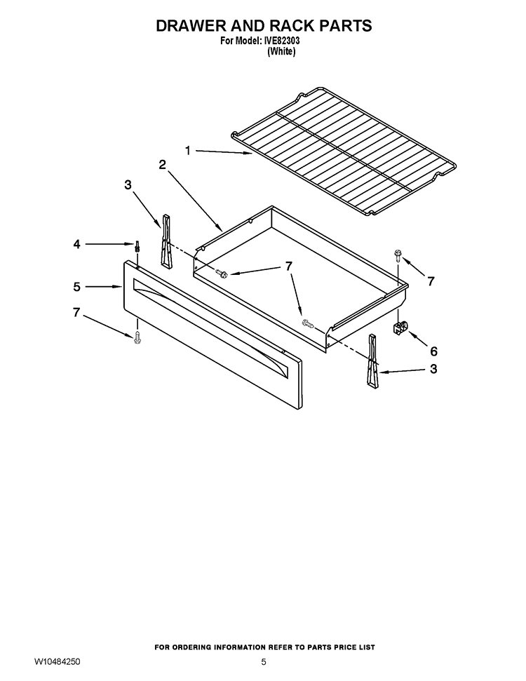 DRAWER AND RACK PARTS Diagram and Parts List for IVE82303  Inglis Range