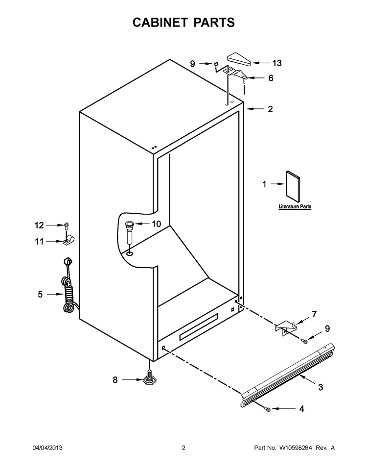 CABINET PARTS Diagram and Parts List for EV180NZBQ00  Whirlpool Freezer