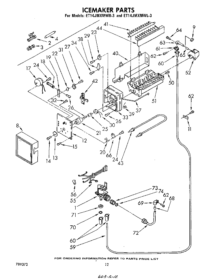 ICE MAKER Diagram and Parts List for ET14JMXMWR3  Whirlpool Refrigerator