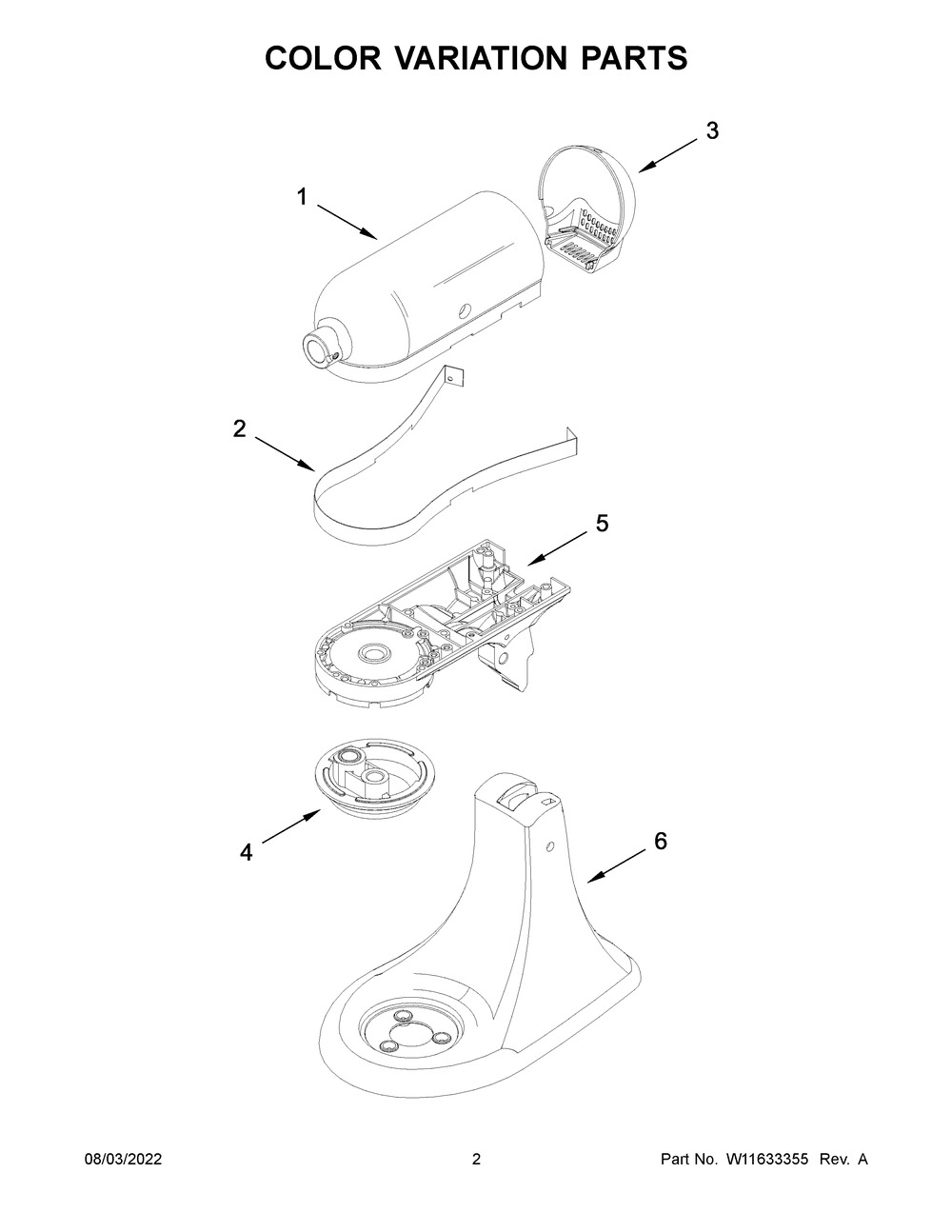 Color Variation Parts Diagram and Parts List for 5KSM193ADEMH0  KitchenAid Mixer