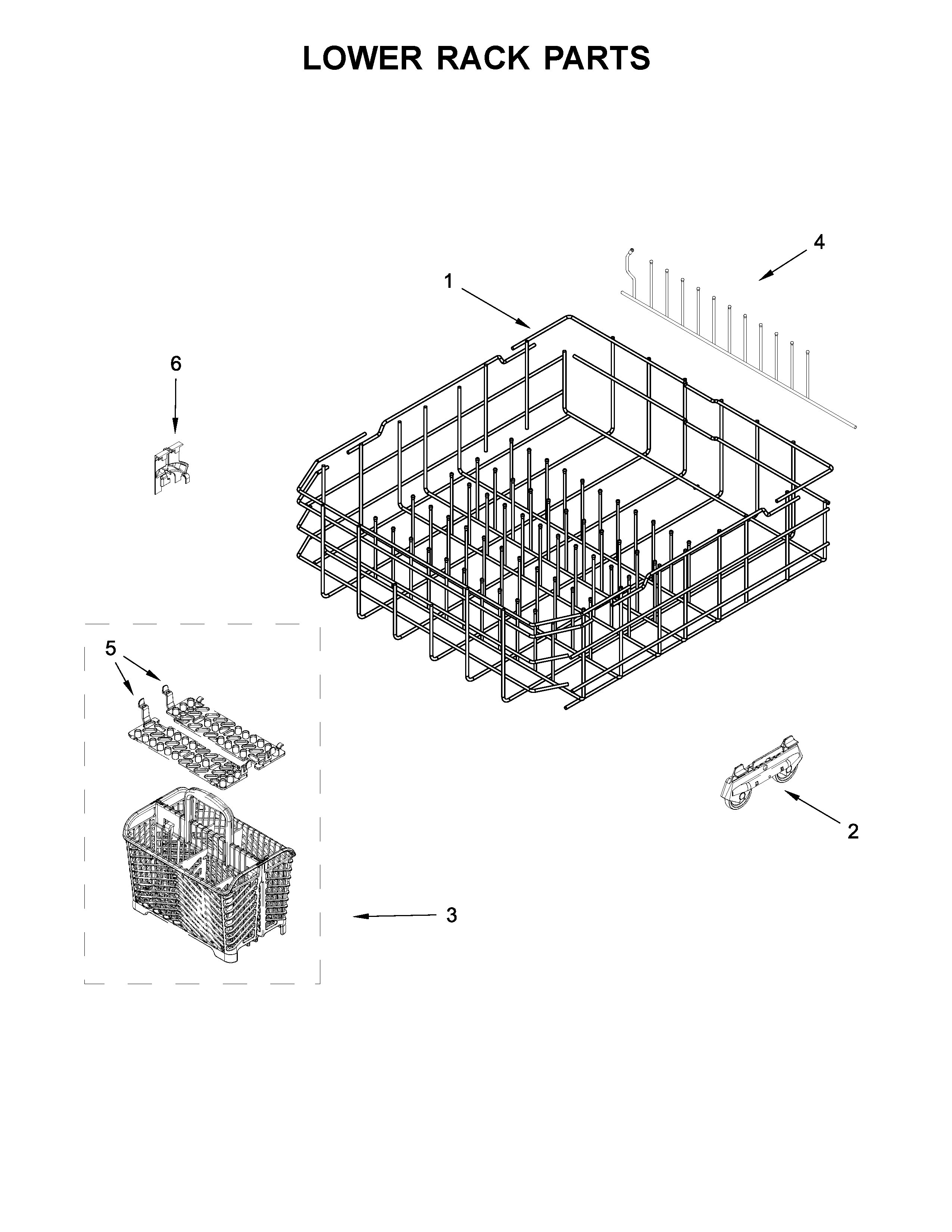 10 - LOWER RACK PARTS Diagram and Parts List for WDT730PAHZ0  Whirlpool Dishwasher