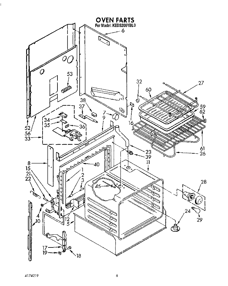 OVEN, LITERATURE Diagram and Parts List for KEDS200YWH0  KitchenAid Range