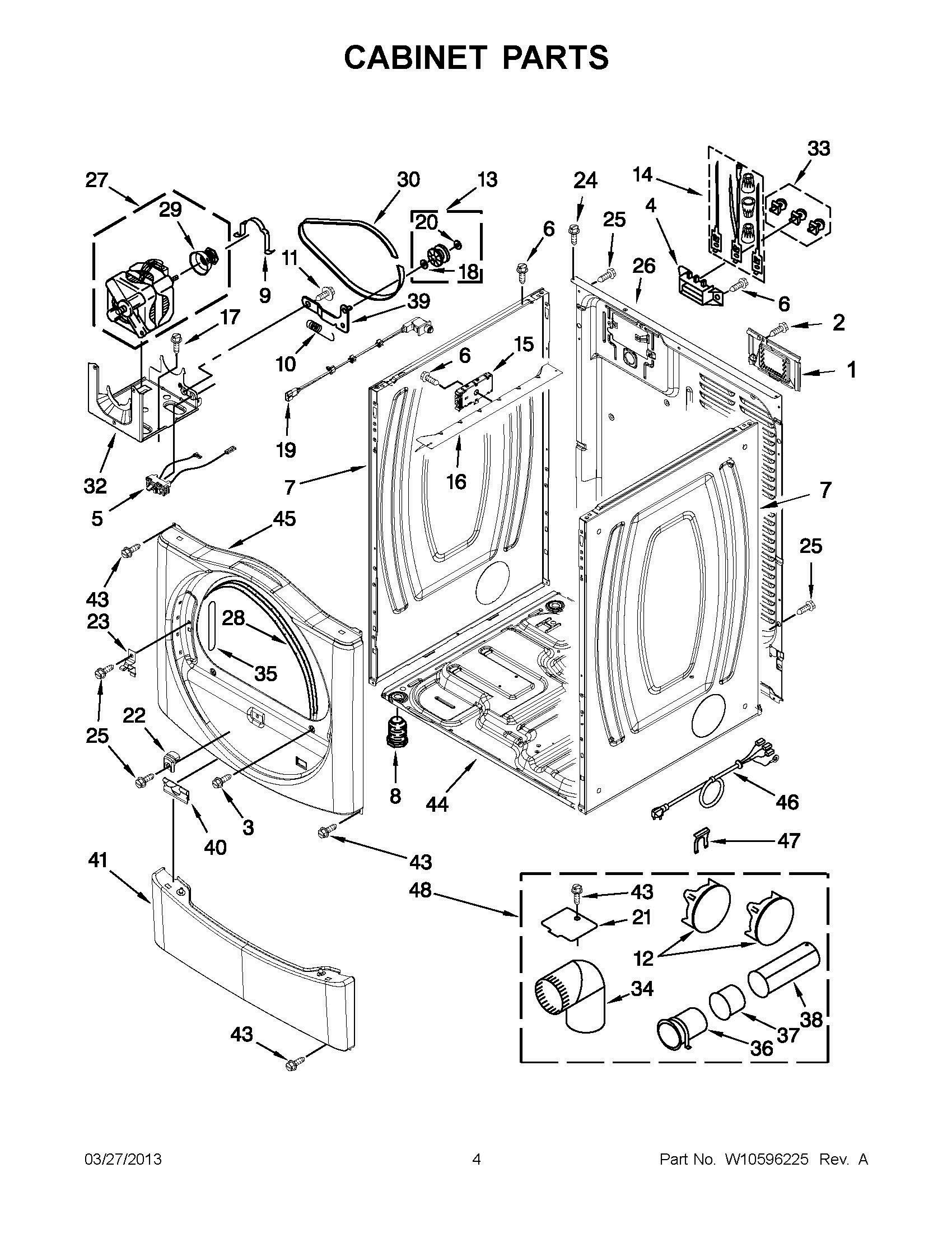 02 - CABINET PARTS Diagram and Parts List for YMEDE301YW1  Whirlpool Dryer