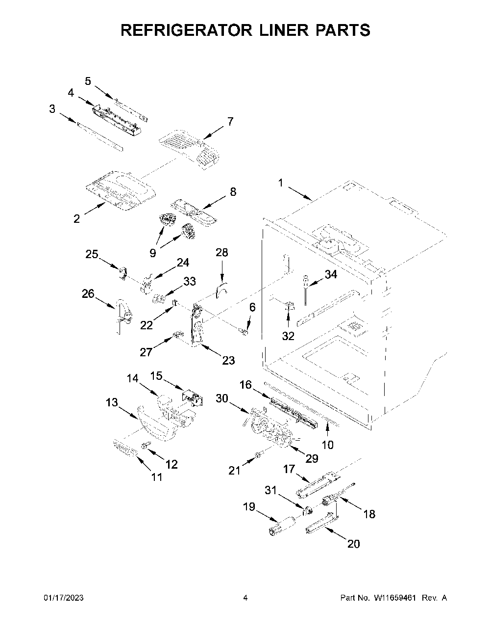 Refrigerator Liner Parts Diagram and Parts List for KRFF302ESS06  KitchenAid Refrigerator
