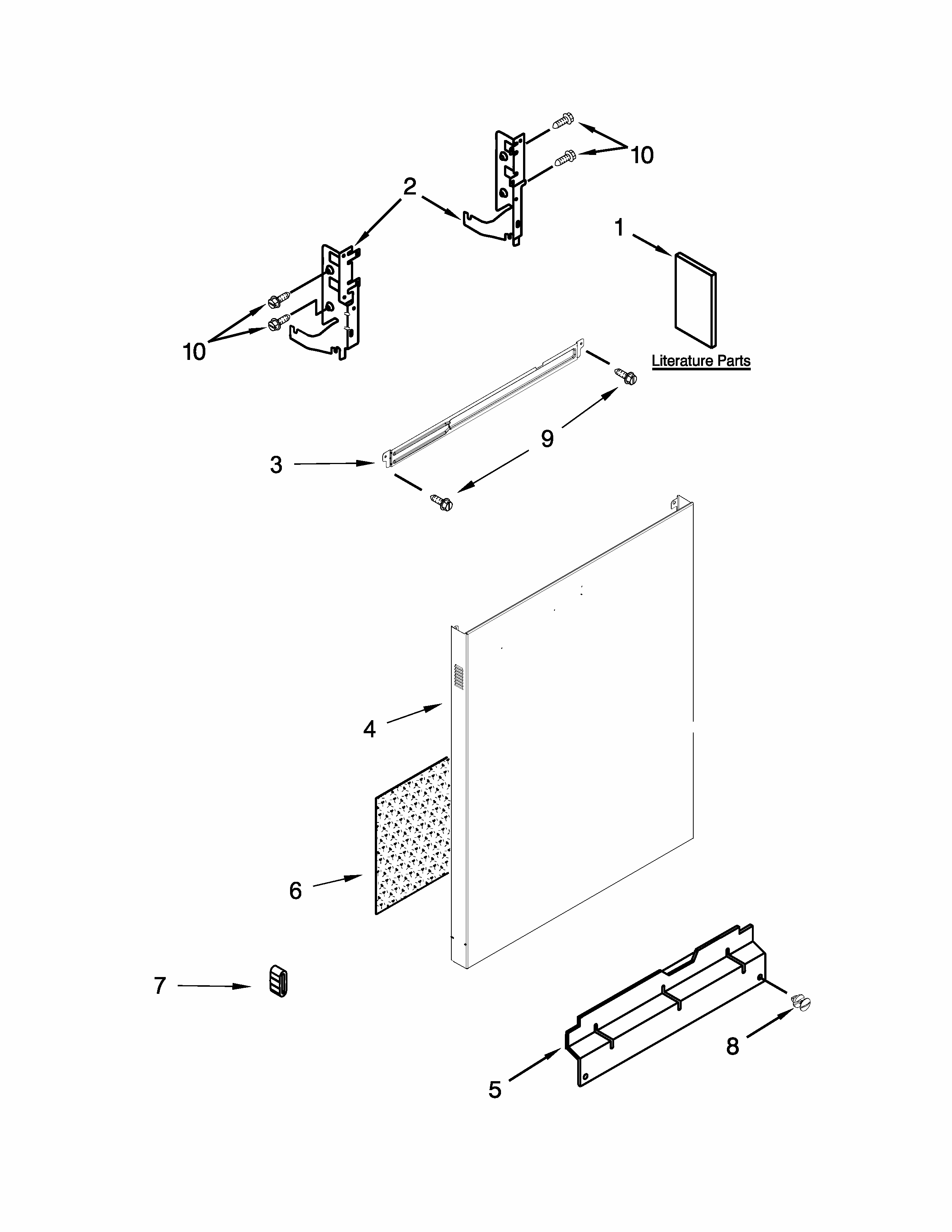Door Panel Parts Diagram and Parts List for 66514429N510  Kenmore Dishwasher