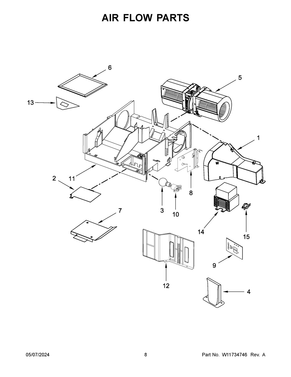 Air Flow Parts Diagram and Parts List for YWMH31017HB05  Whirlpool Microwave
