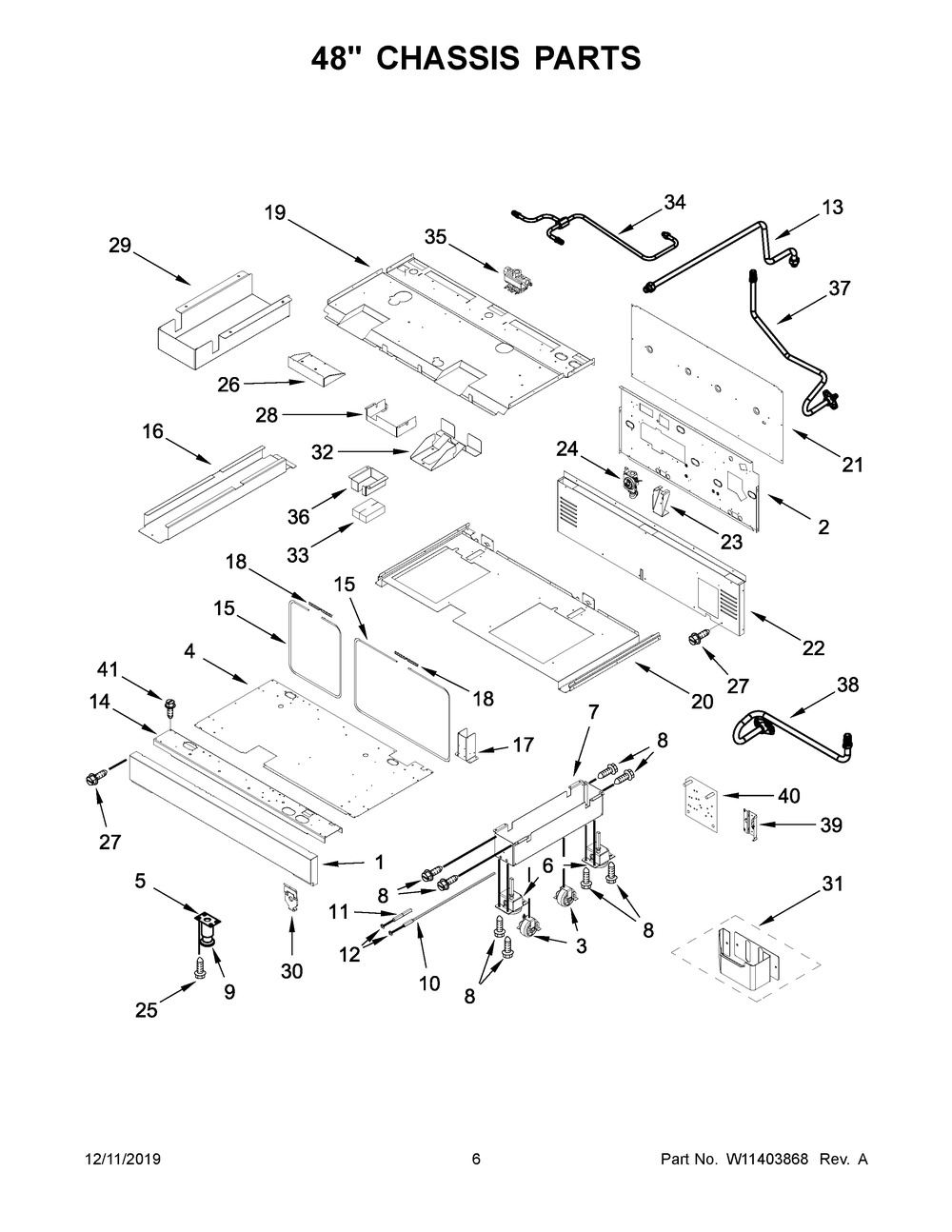 48" Chassis Parts Diagram and Parts List for KFGC558JYP00  Whirlpool Range