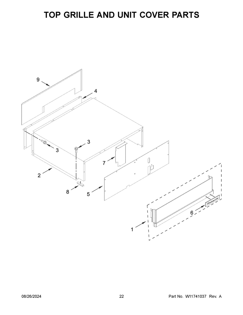 12 - Top Grille And Unit Cover Parts Diagram and Parts List for KBSD706MPS01  Whirlpool Refrigerator