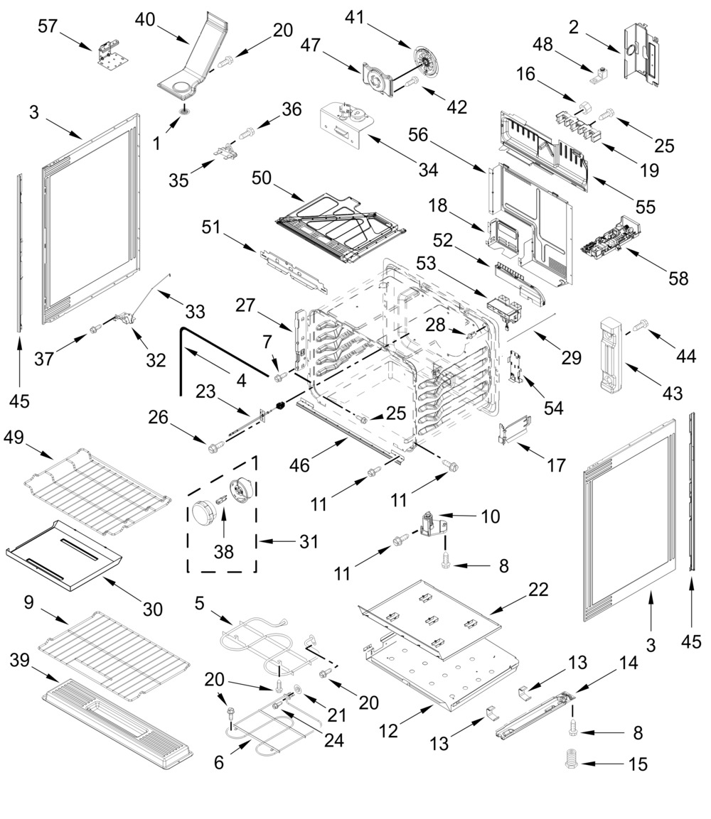 Chassis Parts Diagram and Parts List for KSES330SPS0  Whirlpool Range