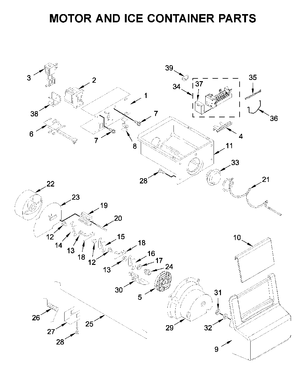 Motor and ice container parts Diagram and Parts List for WRS311SDHM04  Whirlpool Refrigerator