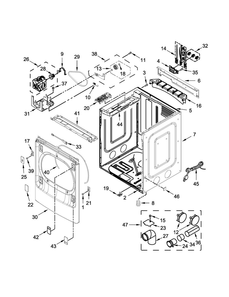 Cabinet Parts Diagram and Parts List for WGD9500EW0  Whirlpool Dryer