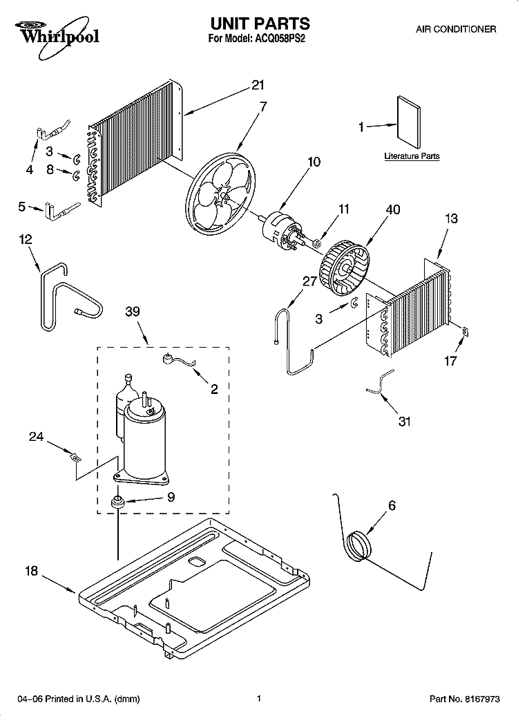 UNIT PARTS Diagram and Parts List for ACQ058PS2  Whirlpool Air Conditioner