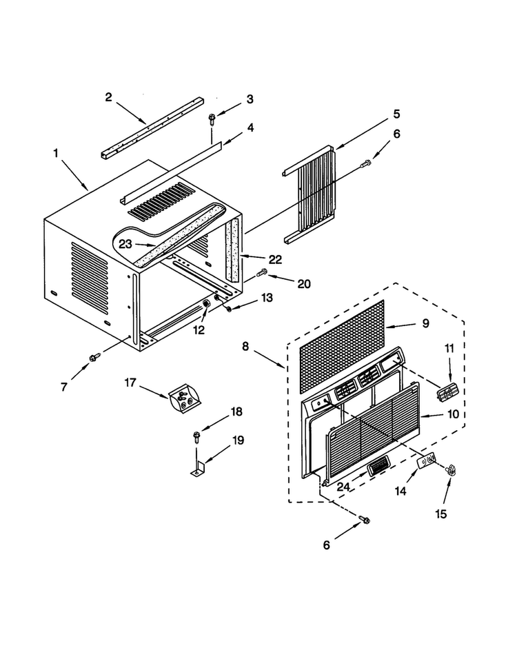 Cabinet Diagram and Parts List for ACQ12XJ1  Whirlpool Air Conditioner