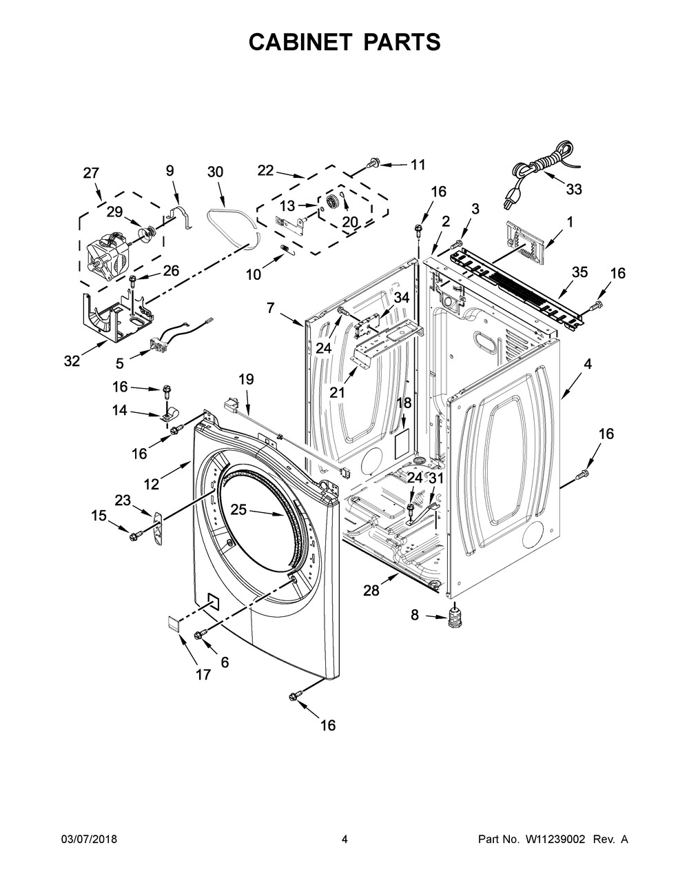 Cabinet Parts Diagram and Parts List for WGD90HEFC1  Whirlpool Dryer