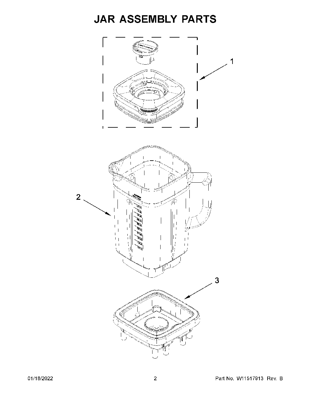 Jar Assembly Parts Diagram and Parts List for 5KSB4026CBE0  KitchenAid Blender