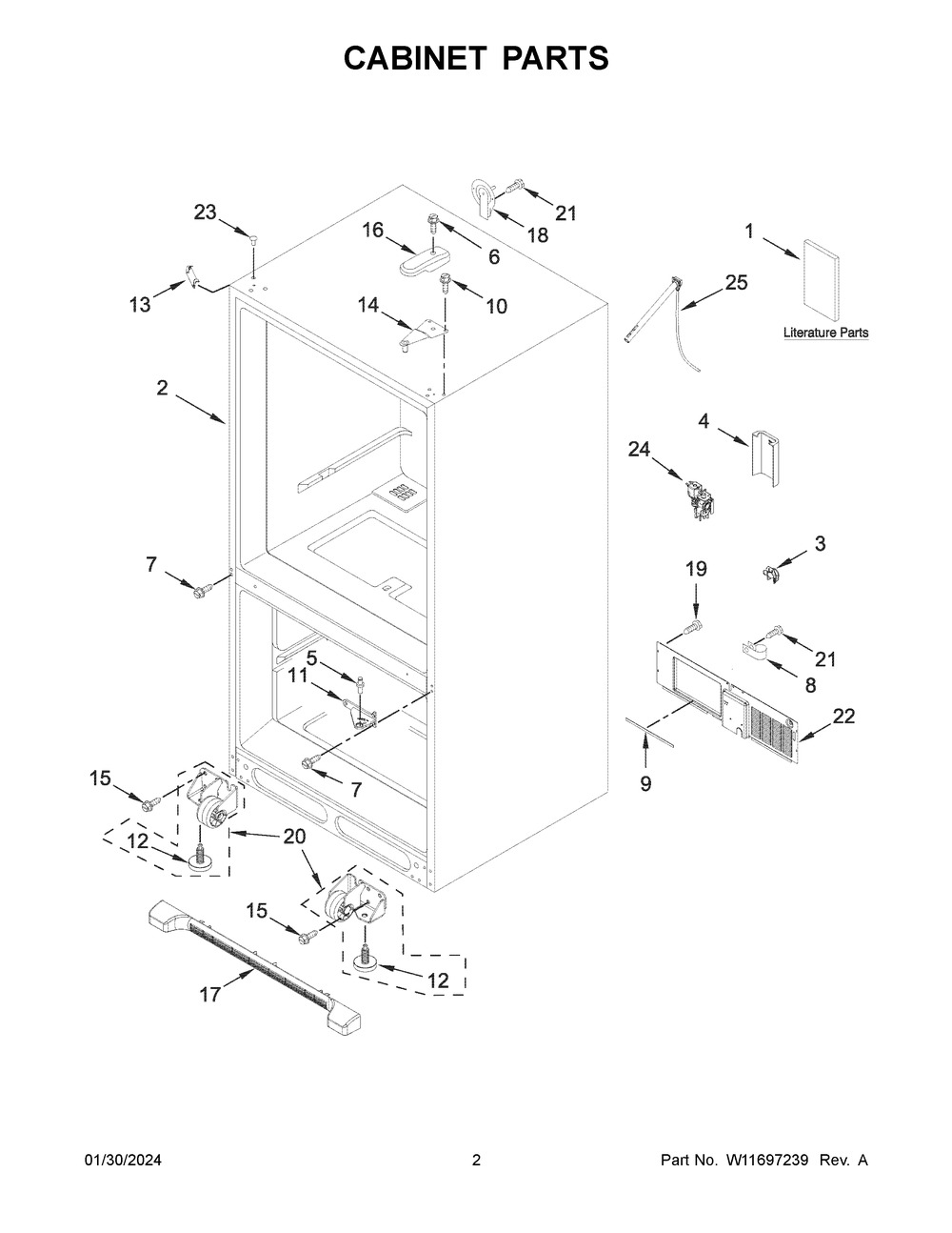 Cabinet Parts Diagram and Parts List for WRB329DMBW05  Whirlpool Refrigerator