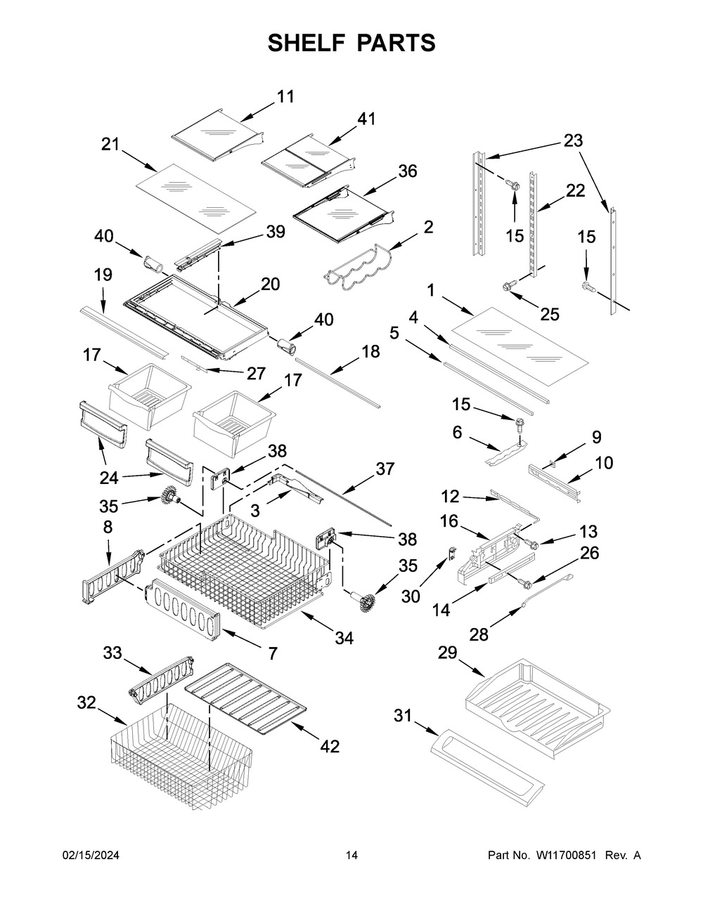 Shelf Parts Diagram and Parts List for KRFF305EBS07  KitchenAid Refrigerator
