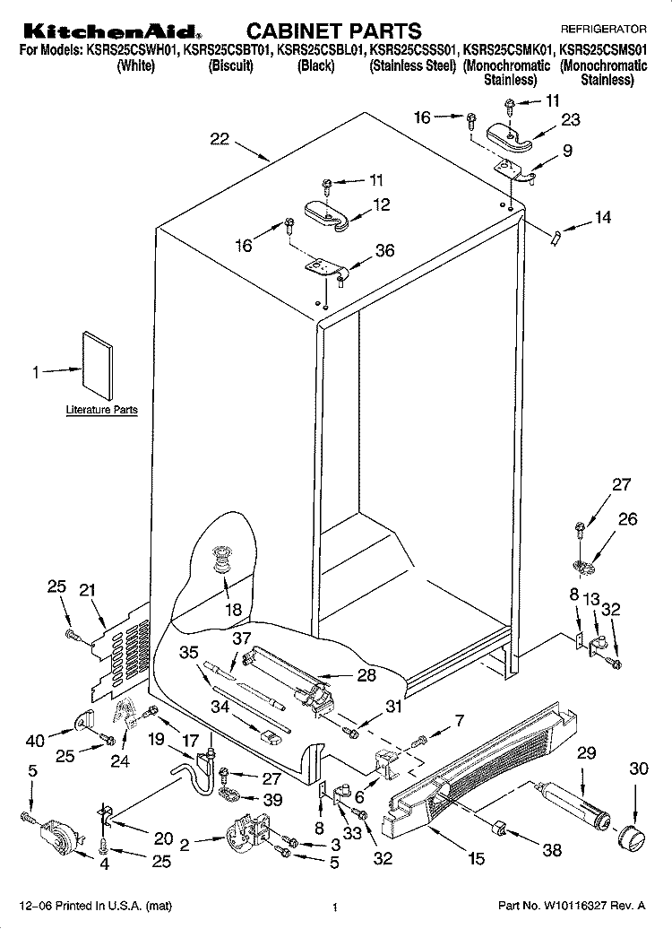 CABINET PARTS Diagram and Parts List for KSRS25CSSS01  KitchenAid Refrigerator