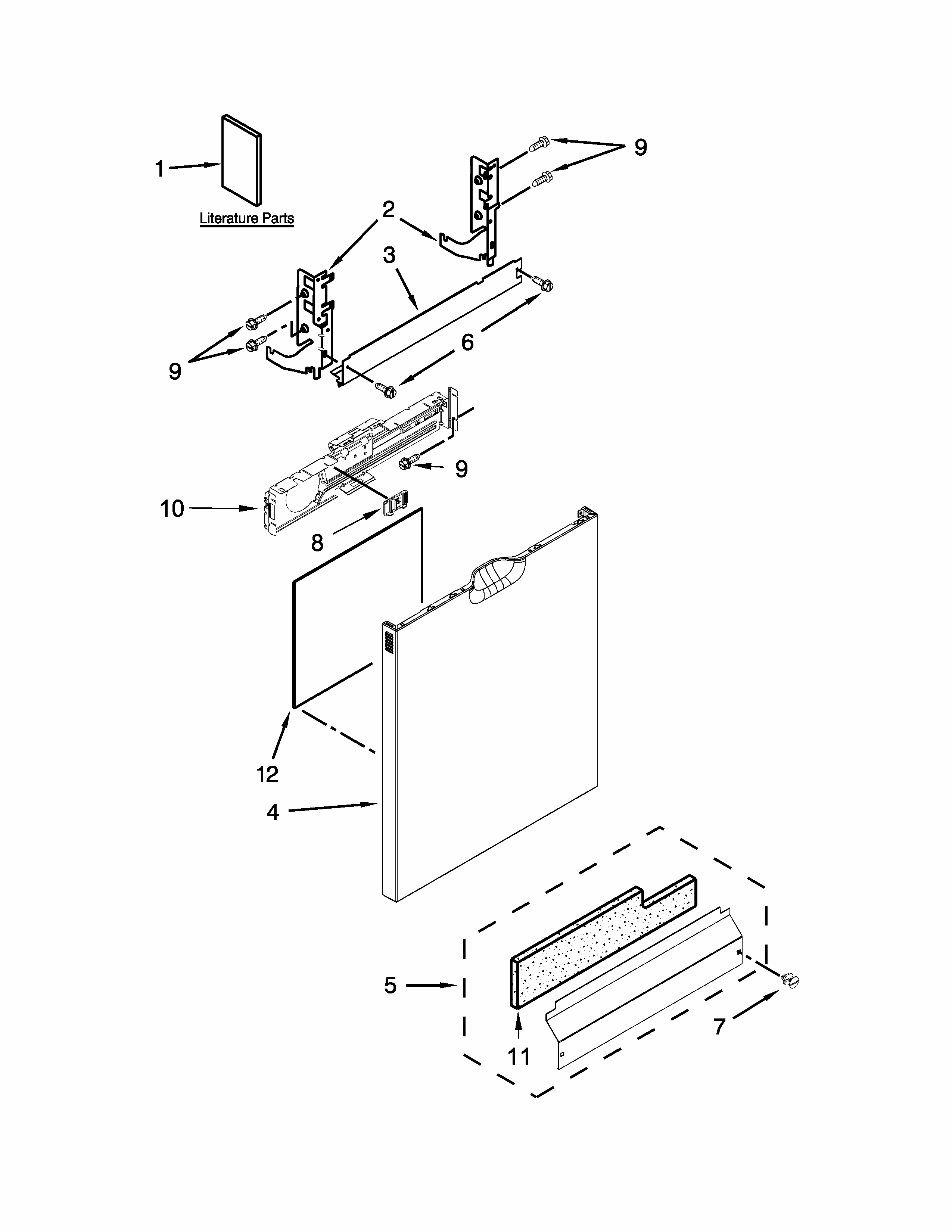 Door Panel Parts Diagram and Parts List for IUD7555DS1  Whirlpool Dishwasher