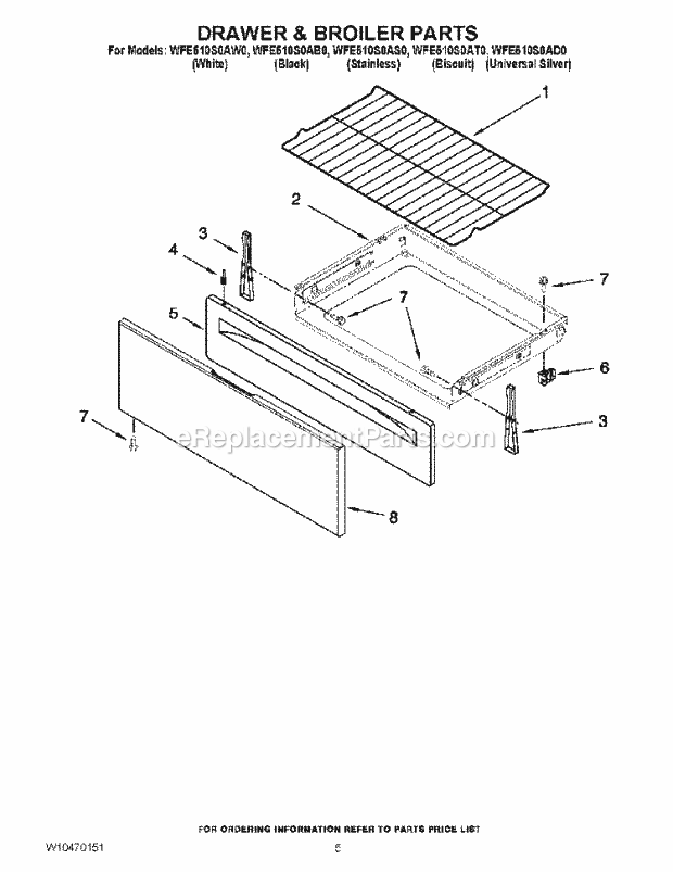 DRAWER & BROILER PARTS Diagram and Parts List for WFE510S0AS0  Whirlpool Range