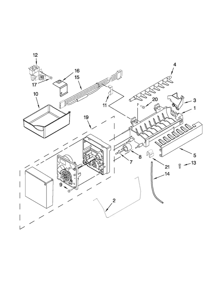 Ice Maker Diagram and Parts List for 10672003016  Kenmore Refrigerator