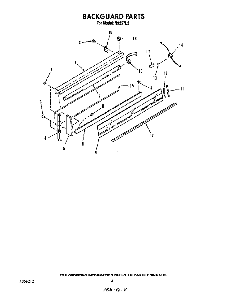 Backguard Diagram and Parts List for N9257*2  Roper Range