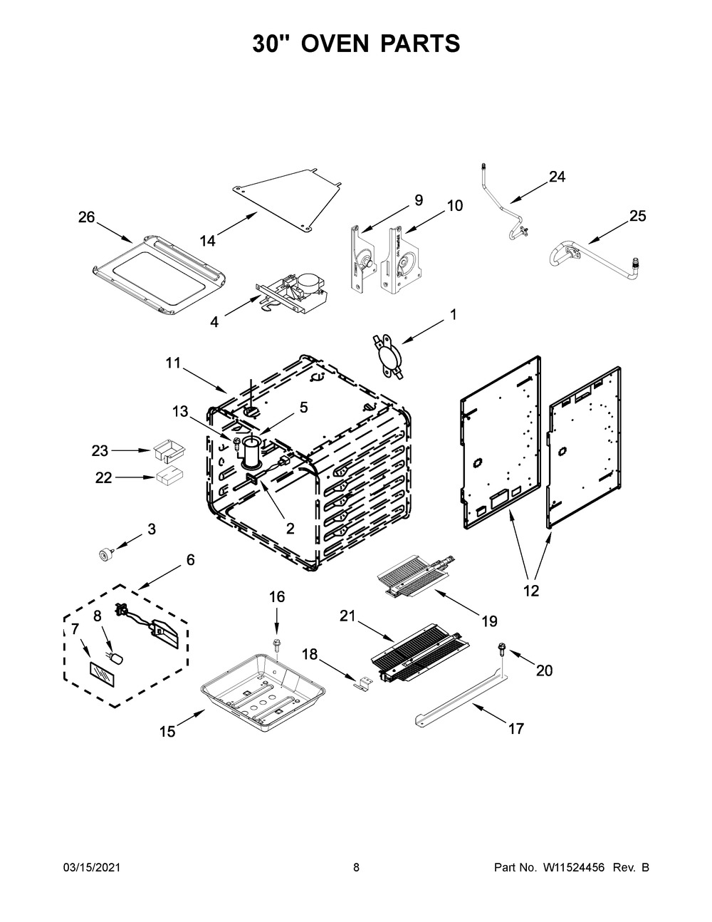 30 Inch Oven Parts Diagram and Parts List for JGRP548HM01  Whirlpool Range