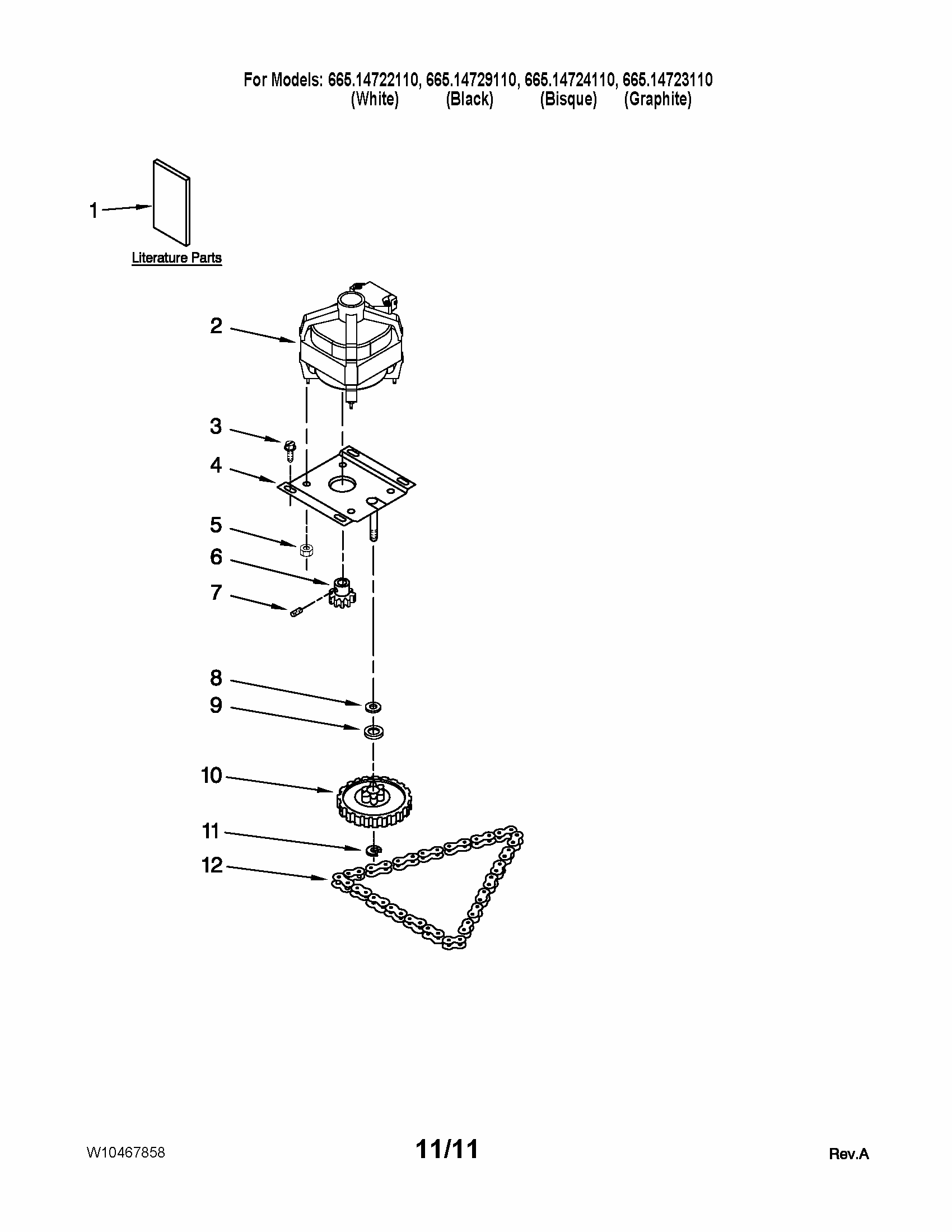 Motor And Drive Parts Diagram and Parts List for 66514722110  Kenmore Trash Compactor