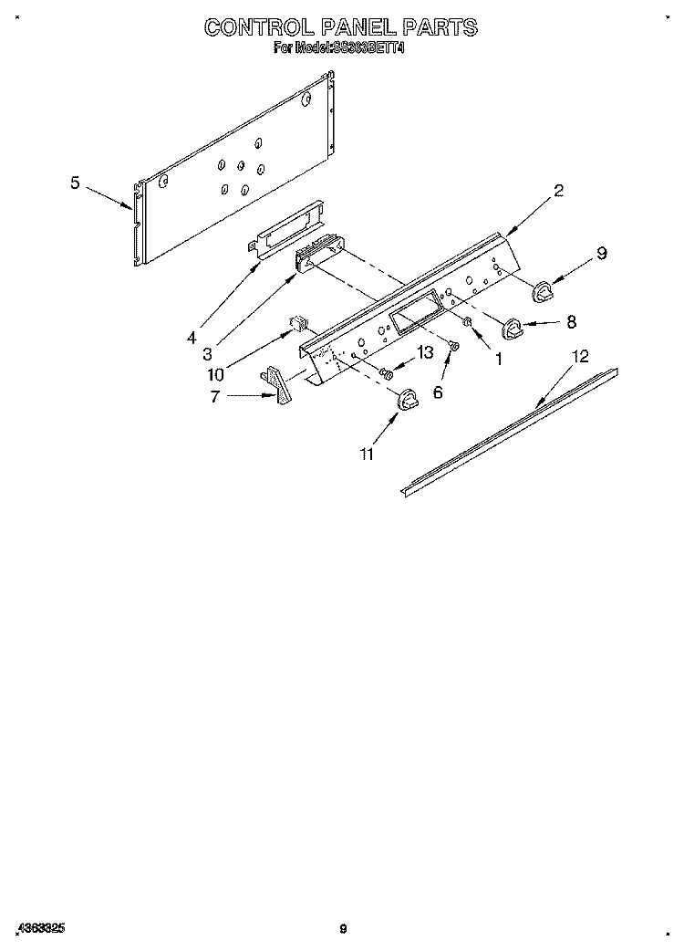 CONTROL PANEL Diagram and Parts List for SS363BETT4  Whirlpool Range