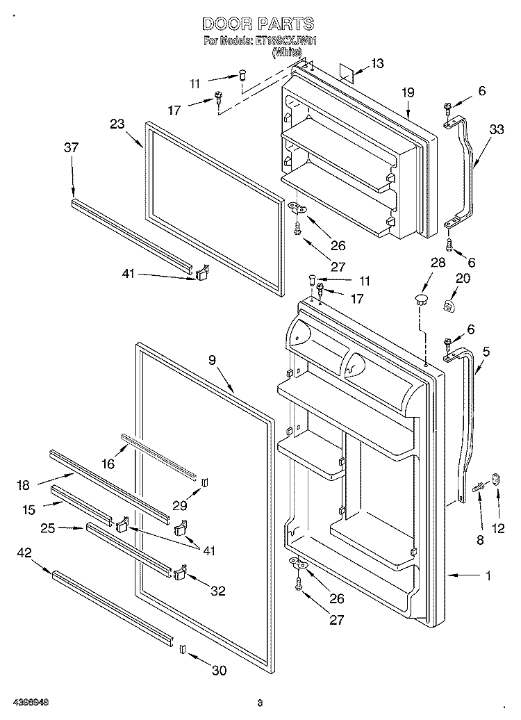 DOOR Diagram and Parts List for ET18SCXJW01  Whirlpool Refrigerator