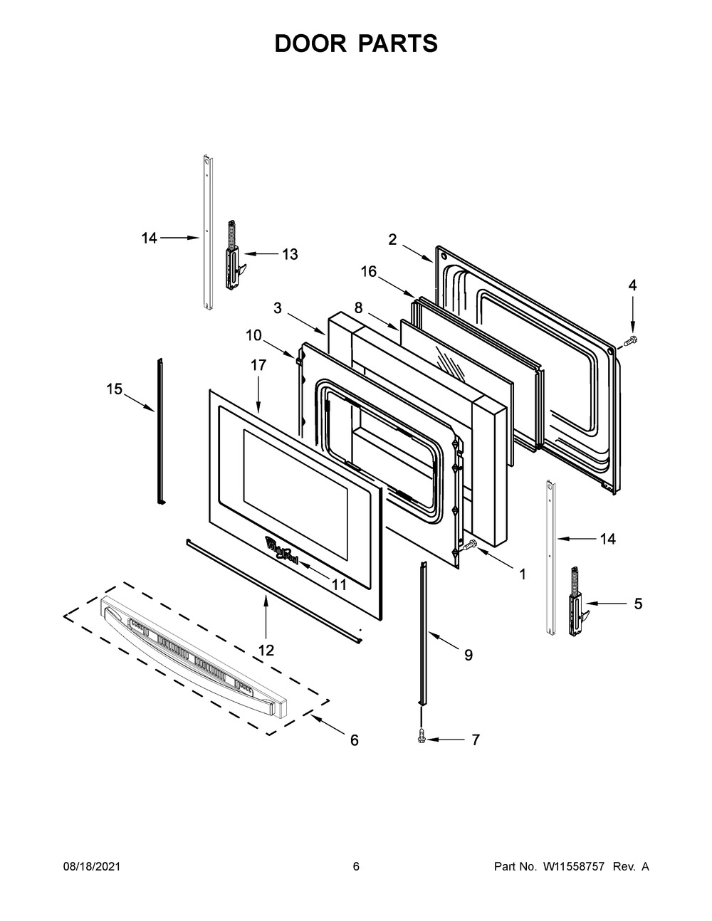 Door Parts Diagram and Parts List for WEC310S0LB0  Whirlpool Range