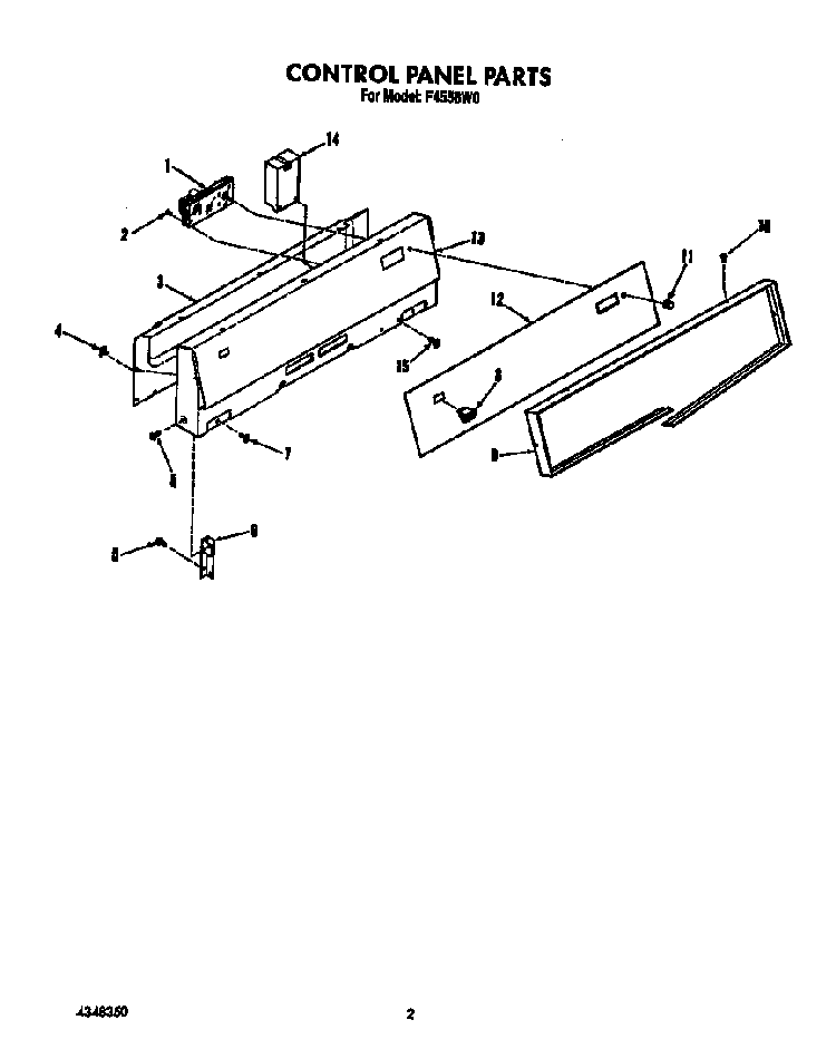 Control Panel Diagram and Parts List for F4558*0  Roper Range