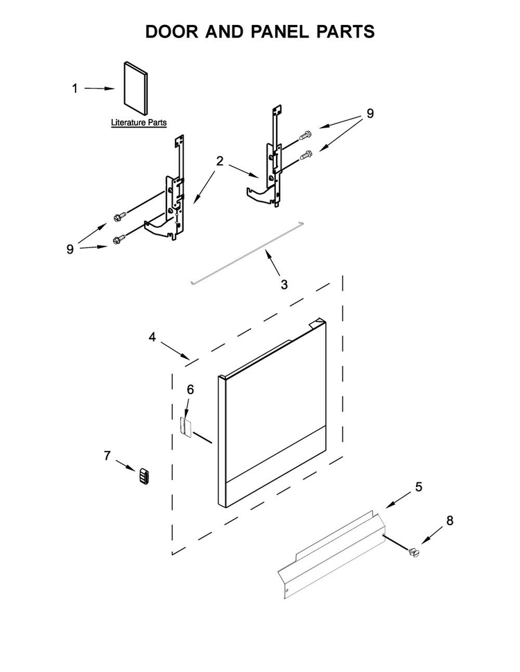 Door And Panel Parts Diagram and Parts List for WDP370PAHB0  Whirlpool Dishwasher