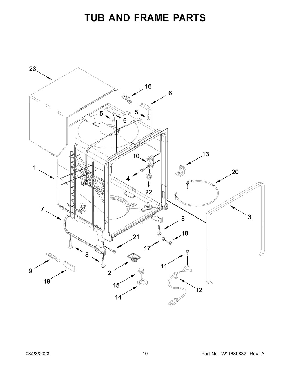 Tub And Frame Parts Diagram and Parts List for WDF332PAMB0  Whirlpool Dishwasher