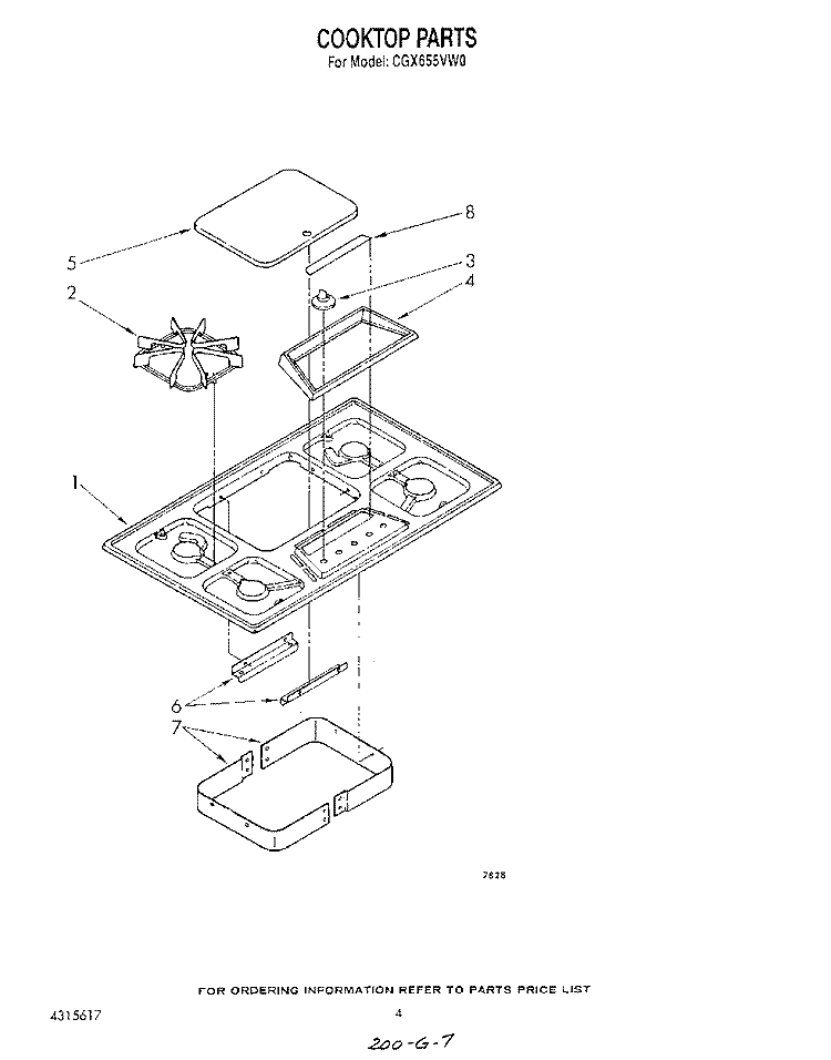 SECTION Diagram and Parts List for CGX655VX0  Whirlpool Cooktop