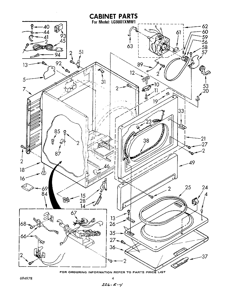 CABINET Diagram and Parts List for LG9801XMW1  Whirlpool Dryer